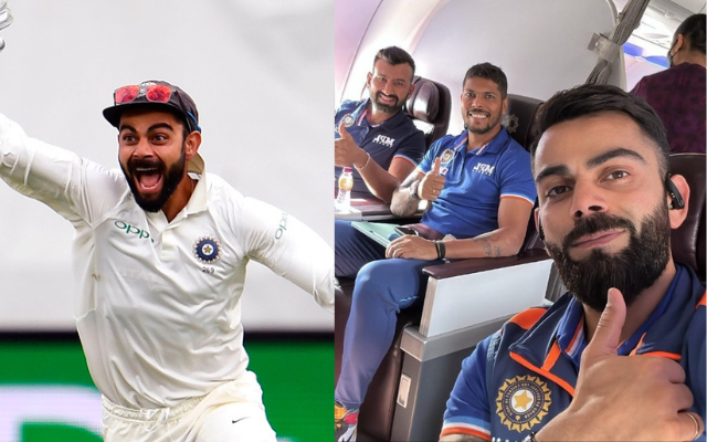 "Test cricket is back", Twitter reacts as Virat Kohli clicks a selfie with Cheteshwar Pujara, Umesh Yadav on the way to Bangladesh